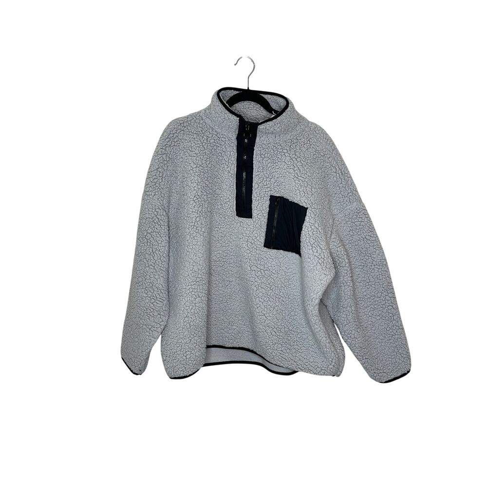 Lou & Grey Grey Black Colorblock Fleece 1/4 Zip Pullover Jacket Pocket Womens XL